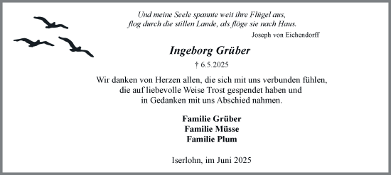 Traueranzeige von Ingeborg Grüber von Tageszeitung