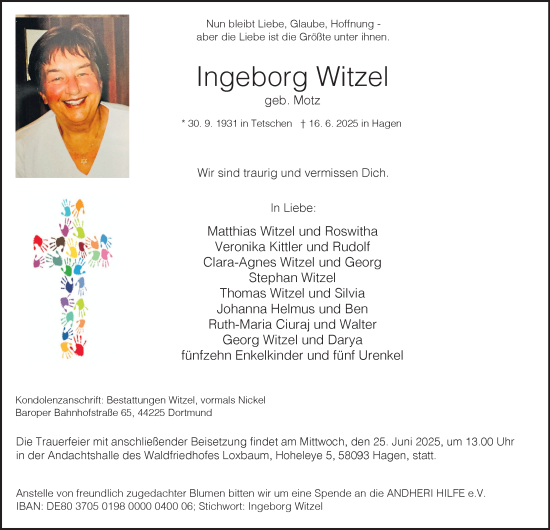 Traueranzeige von Ingeborg Witzel von Tageszeitung