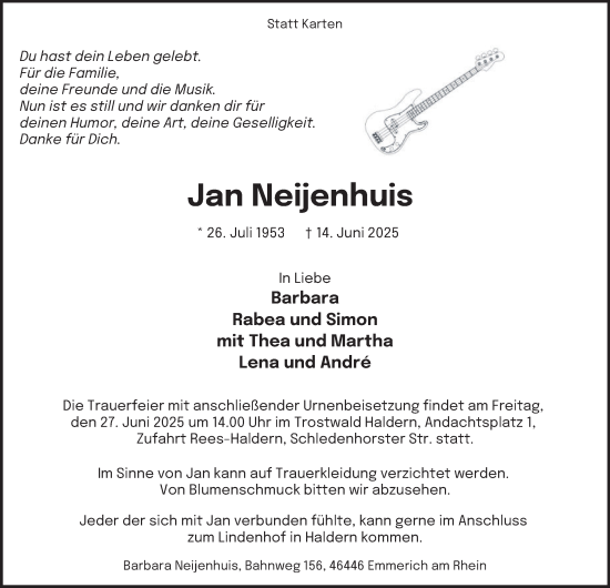 Traueranzeige von Jan Neijenhuis von Tageszeitung
