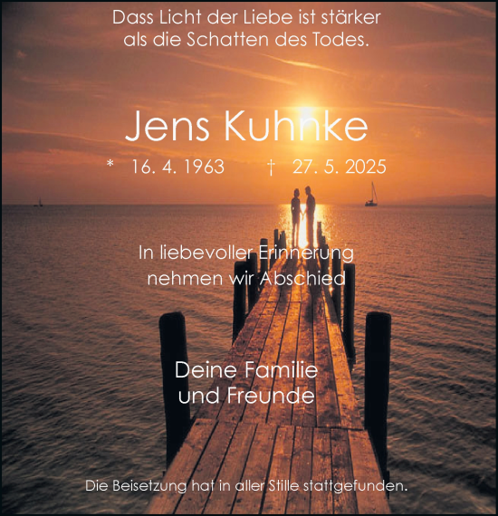 Traueranzeige von Jens Kuhnke von Tageszeitung