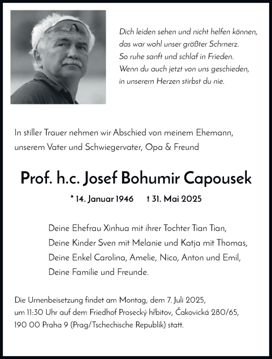 Traueranzeige von Josef Capousek von Tageszeitung