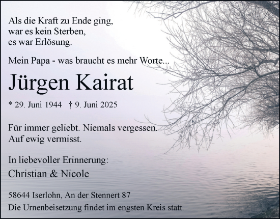 Traueranzeige von Jürgen Kairat von Tageszeitung
