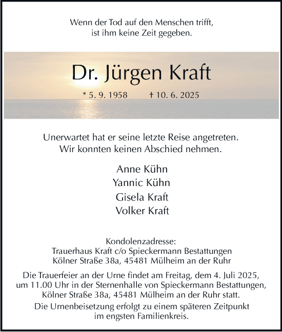 Traueranzeige von Jürgen Kraft von Tageszeitung