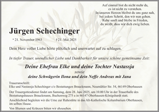Traueranzeige von Jürgen Schechinger von Tageszeitung