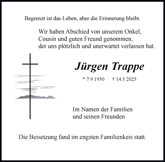 Traueranzeige von Jürgen Trappe von Tageszeitung