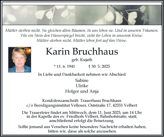 Traueranzeige von Karin Bruchhaus von Tageszeitung