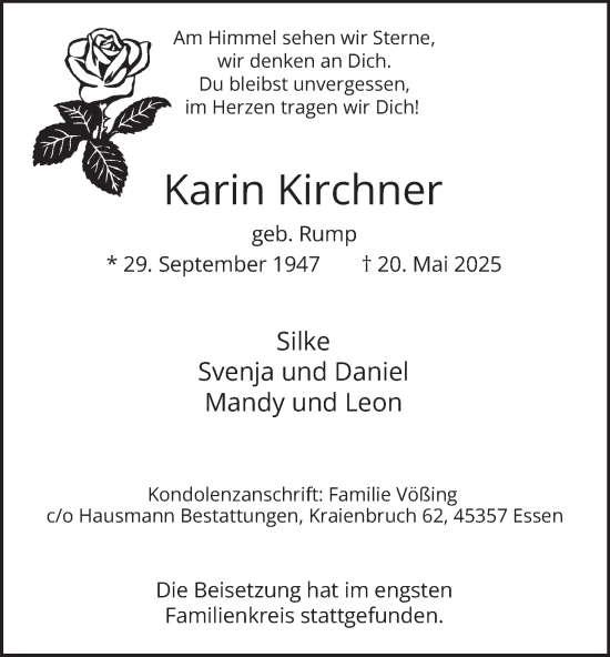 Traueranzeige von Karin Kirchner von Tageszeitung