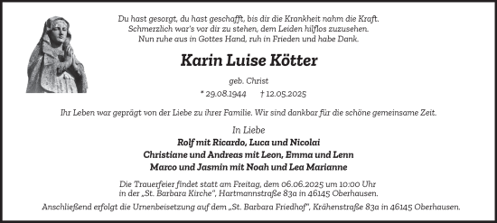 Traueranzeige von Karin Luise Kötter von Tageszeitung