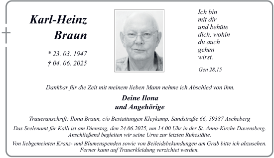 Traueranzeige von Karl-Heinz Braun von Tageszeitung