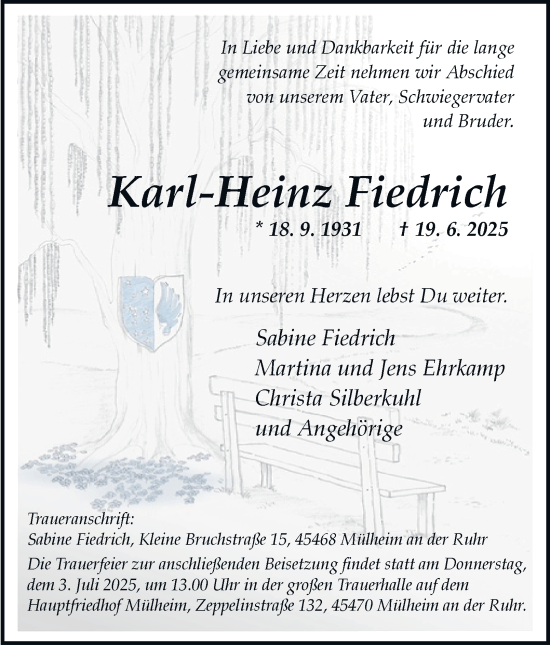 Traueranzeige von Karl-Heinz Fiedrich von Tageszeitung