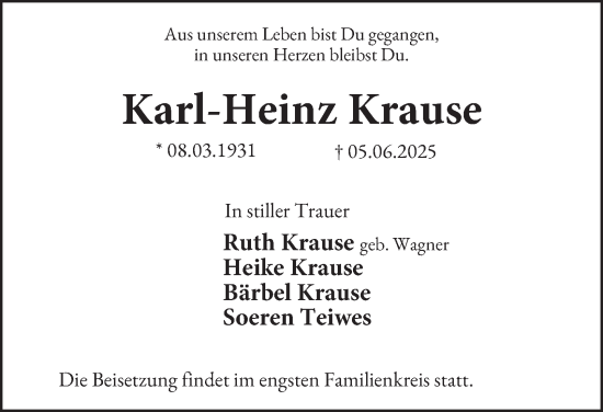Traueranzeige von Karl-Heinz Krause von Tageszeitung