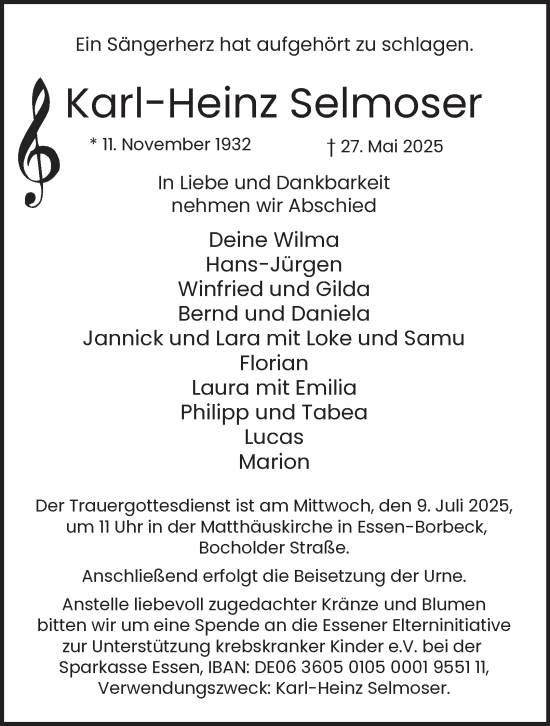 Traueranzeige von Karl-Heinz Selmoser von Tageszeitung