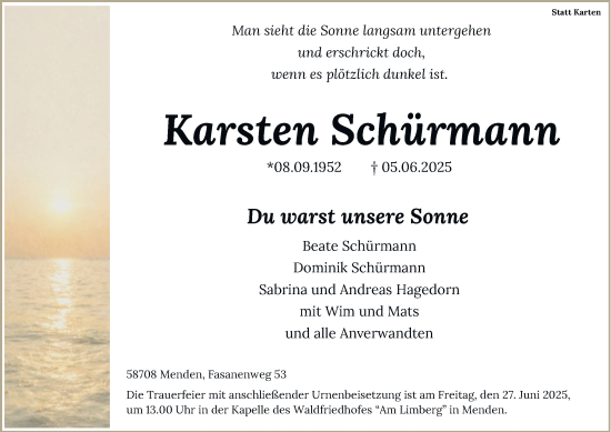 Traueranzeige von Karsten Schürmann von Tageszeitung