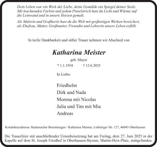 Traueranzeige von Katharina Meister von Tageszeitung