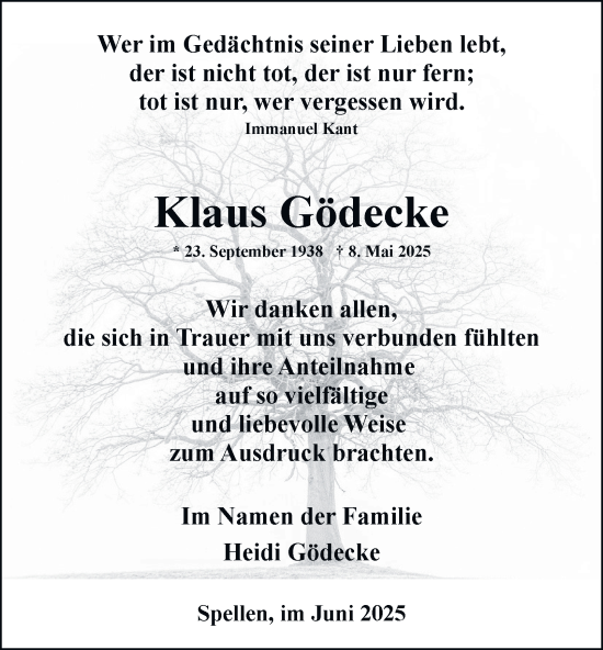 Traueranzeige von Klaus Gödecke von Tageszeitung