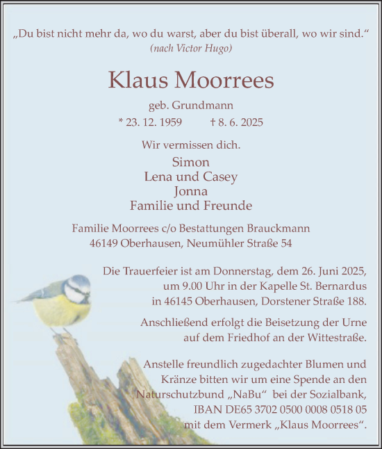 Traueranzeige von Klaus Moorrees von Tageszeitung
