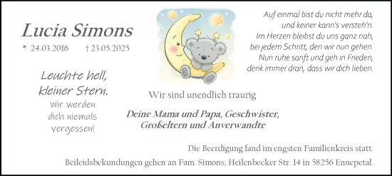 Traueranzeige von Lucia Simons von Tageszeitung