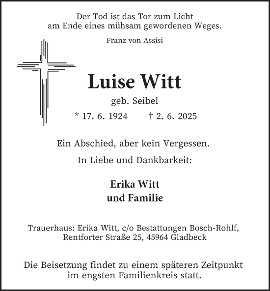 Traueranzeige von Luise Witt von Tageszeitung