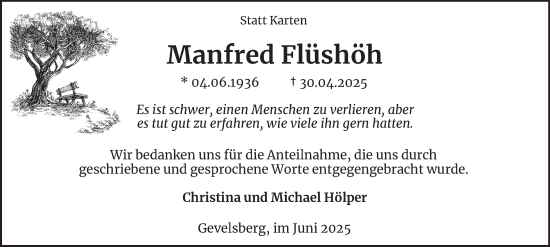 Traueranzeige von Manfred Flüshöh von Tageszeitung
