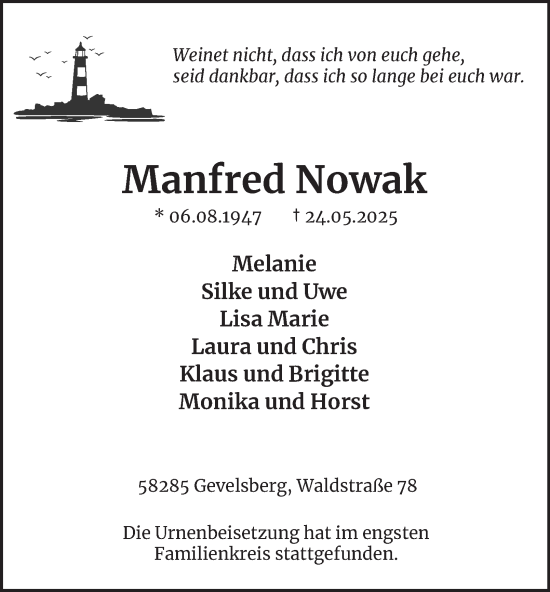 Traueranzeige von Manfred Nowak von Tageszeitung