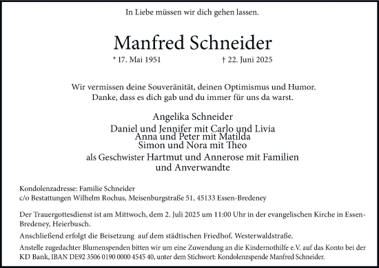 Traueranzeige von Manfred Schneider von Tageszeitung