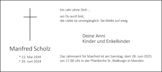 Traueranzeige von Manfred Scholz von Tageszeitung
