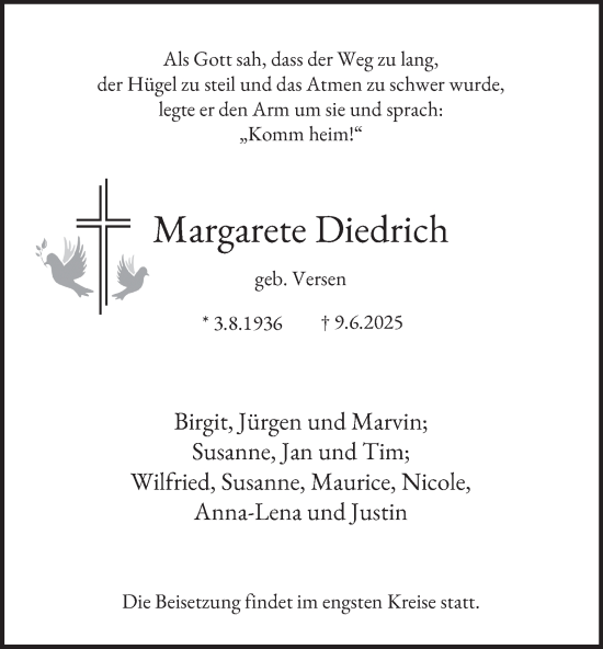 Traueranzeige von Margarete Diedrich von Tageszeitung