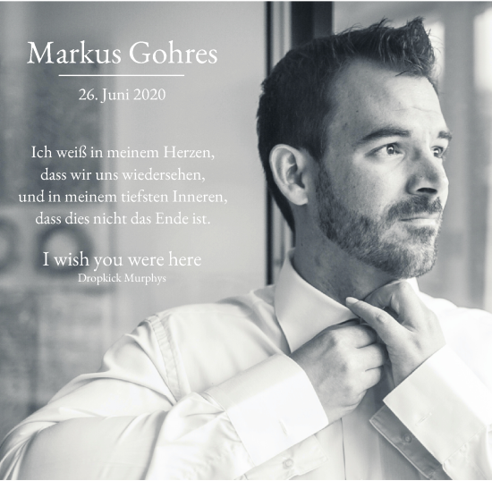 Traueranzeige von Markus Gohres von Tageszeitung
