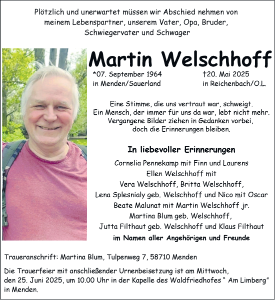 Traueranzeige von Martin Welschhoff von Tageszeitung