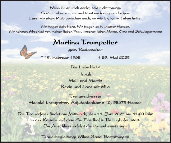 Traueranzeige von Martina Trompetter von Tageszeitung