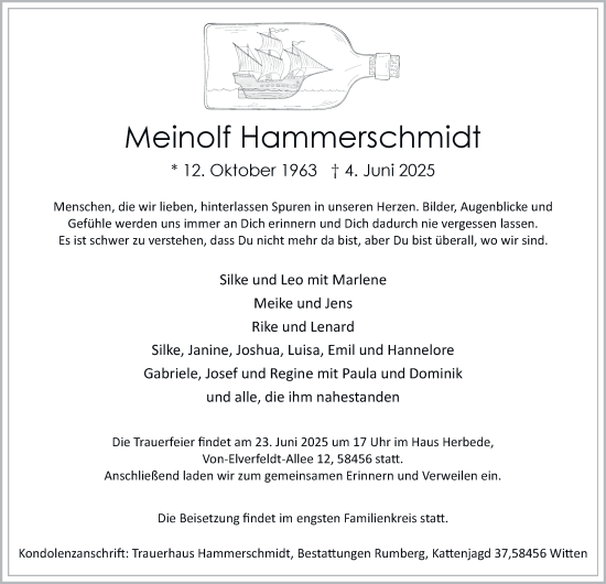 Traueranzeige von Meinolf Hammerschmidt von Tageszeitung