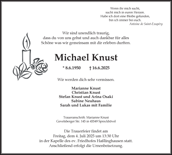 Traueranzeige von Michael Knust von Tageszeitung