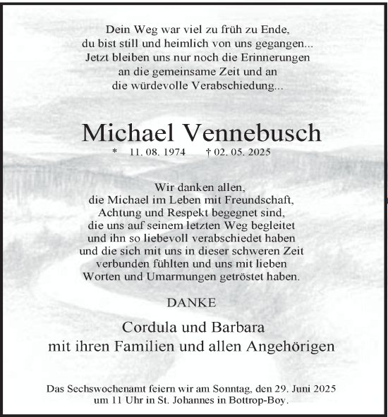 Traueranzeige von Michael Vennebusch von Tageszeitung