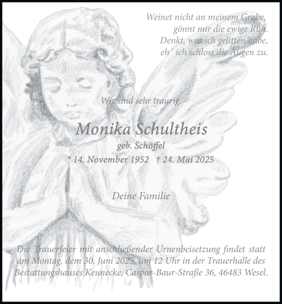 Traueranzeige von Monika Schultheis von Tageszeitung