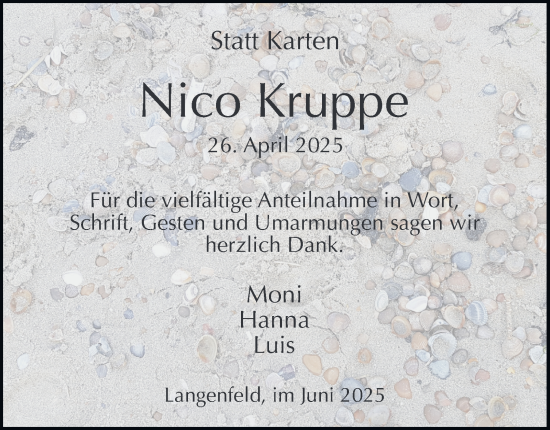 Traueranzeige von Nico Kruppe von Tageszeitung
