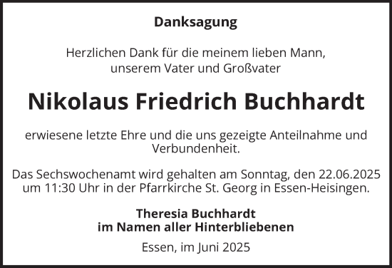 Traueranzeige von Nikolaus Friedrich Buchhardt von Tageszeitung