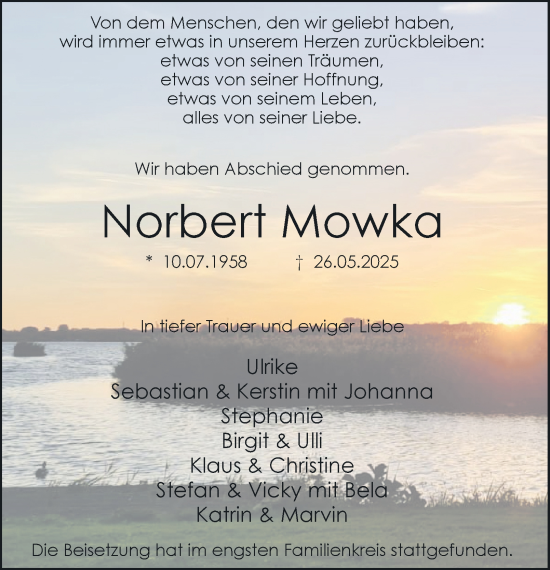 Traueranzeige von Norbert Mowka von Tageszeitung