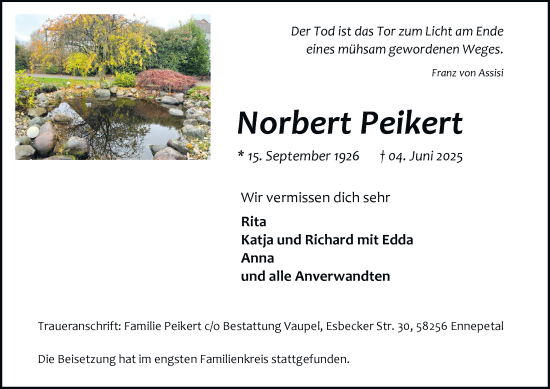 Traueranzeige von Norbert Peikert von Tageszeitung