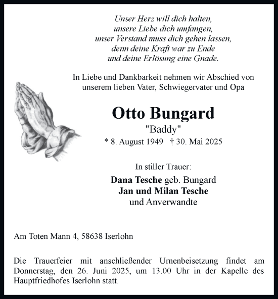 Traueranzeige von Otto Bungard von Tageszeitung