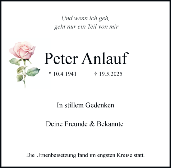 Traueranzeige von Peter Anlauf von Tageszeitung