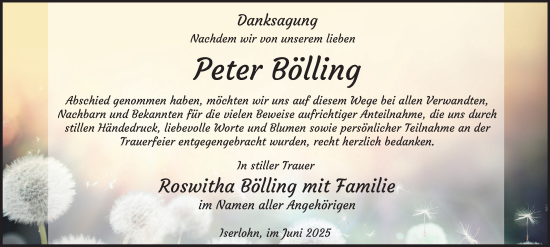 Traueranzeige von Peter Bölling von Tageszeitung