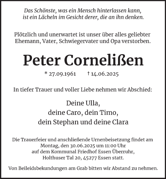 Traueranzeige von Peter Cornelißen von Tageszeitung