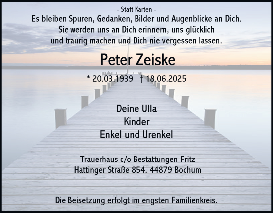 Traueranzeige von Peter Zeiske von Tageszeitung