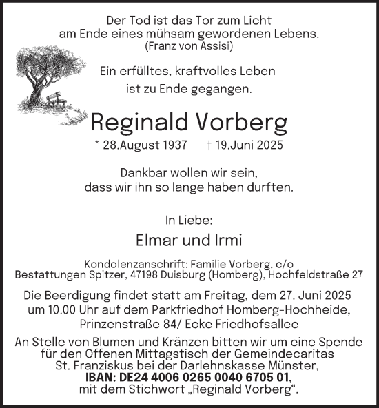 Traueranzeige von Reginald Vorberg von Tageszeitung