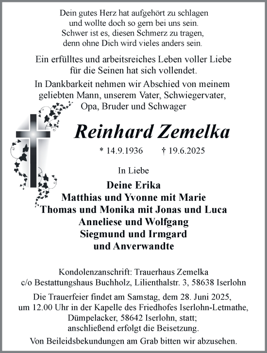 Traueranzeige von Reinhard Zemelka von Tageszeitung