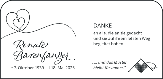 Traueranzeige von Renate Bärenfänger von Tageszeitung
