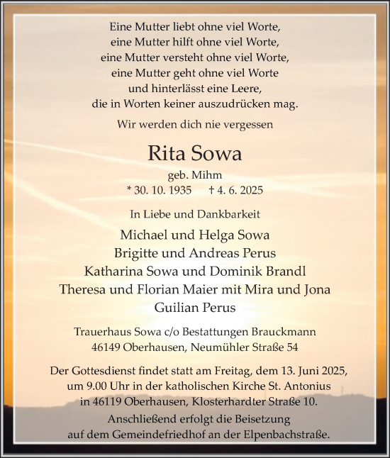 Traueranzeige von Rita Sowa von Tageszeitung