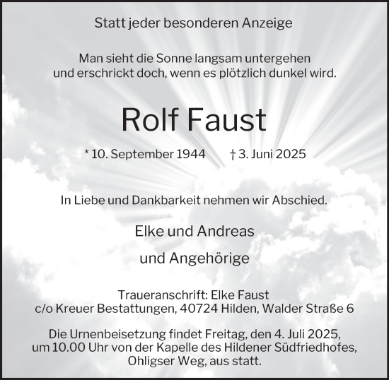 Traueranzeige von Rolf Faust von Tageszeitung