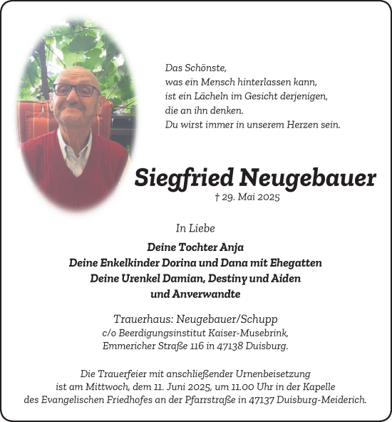 Traueranzeige von Siegfried Neugebauer von Tageszeitung