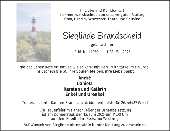 Traueranzeige von Sieglinde Brandscheid von Tageszeitung
